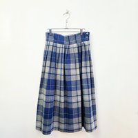1980 blue plaid wool pleated skirt, small