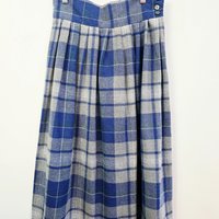 1980 blue plaid wool pleated skirt, small