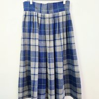 1980 blue plaid wool pleated skirt, small