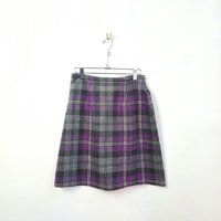 1980 purple plaid wool blend mini skirt, small 4