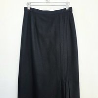 1980 black wool long pencil skirt, medium 8