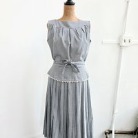 1940 gingham peplum blouse + pleated skirt set, size small