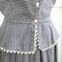 1940 gingham peplum blouse + pleated skirt set, size small