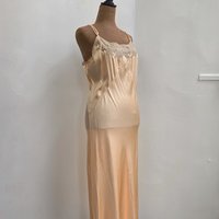 1920 pink silk satin slip dress with lace trim, size small