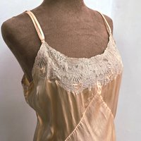 1920 pink silk satin slip dress with lace trim, size small