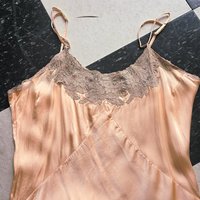 1920 pink silk satin slip dress with lace trim, size small