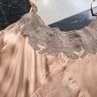 1920 pink silk satin slip dress with lace trim, size small