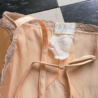 1920 pink silk satin slip dress with lace trim, size small