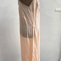 1948 peach slip dress with lace trim, size medium