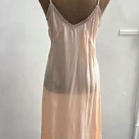 1948 peach slip dress with lace trim, size medium