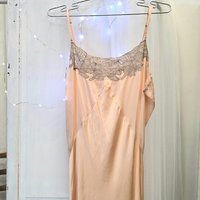 1920 pink silk satin slip dress with lace trim, size small