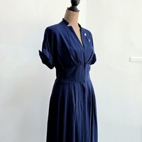 1940 midnight blue dress with pleated skirt, size small