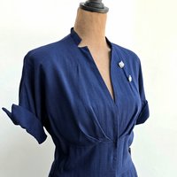 1940 midnight blue dress with pleated skirt, size small