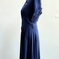 1940 midnight blue dress with pleated skirt, size small
