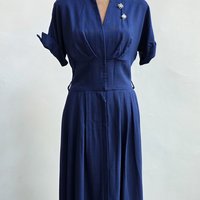 1940 midnight blue dress with pleated skirt, size small