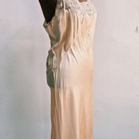 1930 pink silk satin slip dress with lace trim, size small