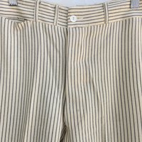 1920 pinstriped wool trouser pants with button fly, size 28 waist