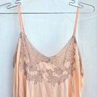 1948 peach slip dress with lace trim, size medium