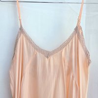 1948 peach slip dress with lace trim, size medium