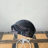 1940 Peacock blue sequined fascinator crescent hat