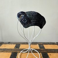 1940 Peacock blue sequined fascinator crescent hat