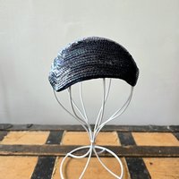 1940 Peacock blue sequined fascinator crescent hat