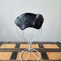 1940 Peacock blue sequined fascinator crescent hat