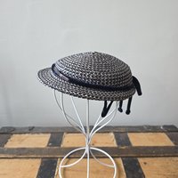 1940 Navy and white fascinator hat with feather