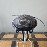 1940 Navy and white fascinator hat with feather