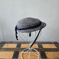1940 Navy and white fascinator hat with feather