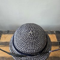 1940 Navy and white fascinator hat with feather