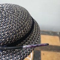 1940 Navy and white fascinator hat with feather