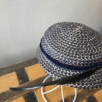 1940 Navy and white fascinator hat with feather