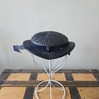 1940 dark blue navy fascinator hat with feather