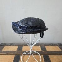 1940 dark blue navy fascinator hat with feather