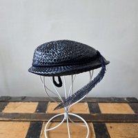 1940 dark blue navy fascinator hat with feather