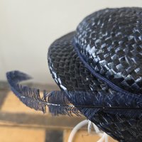 1940 dark blue navy fascinator hat with feather