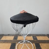1940 black fascinator hat with netting