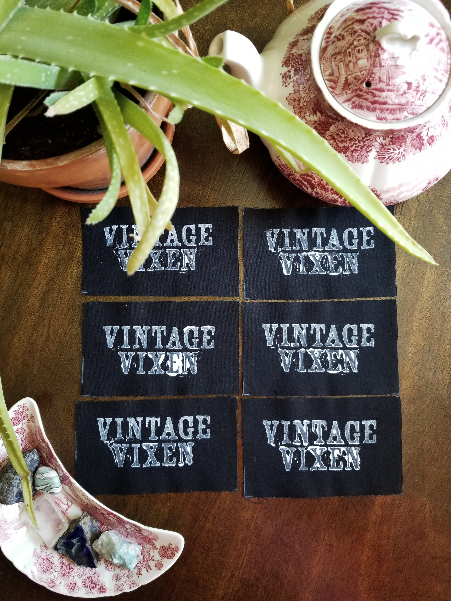 Vintage Vixen hand stamped patch, hand made patches, black and white patch with FREE SHIPPING