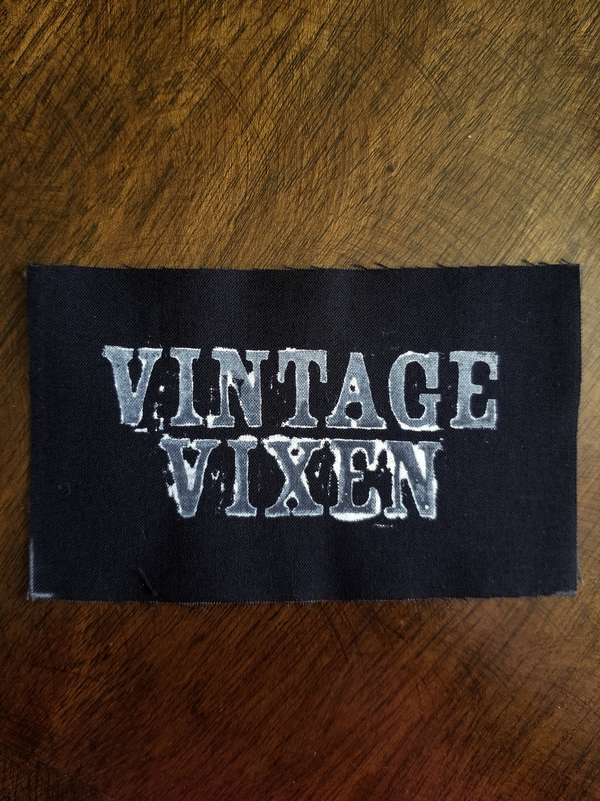 Vintage Vixen hand stamped patch, hand made patches, black and white patch with FREE SHIPPING