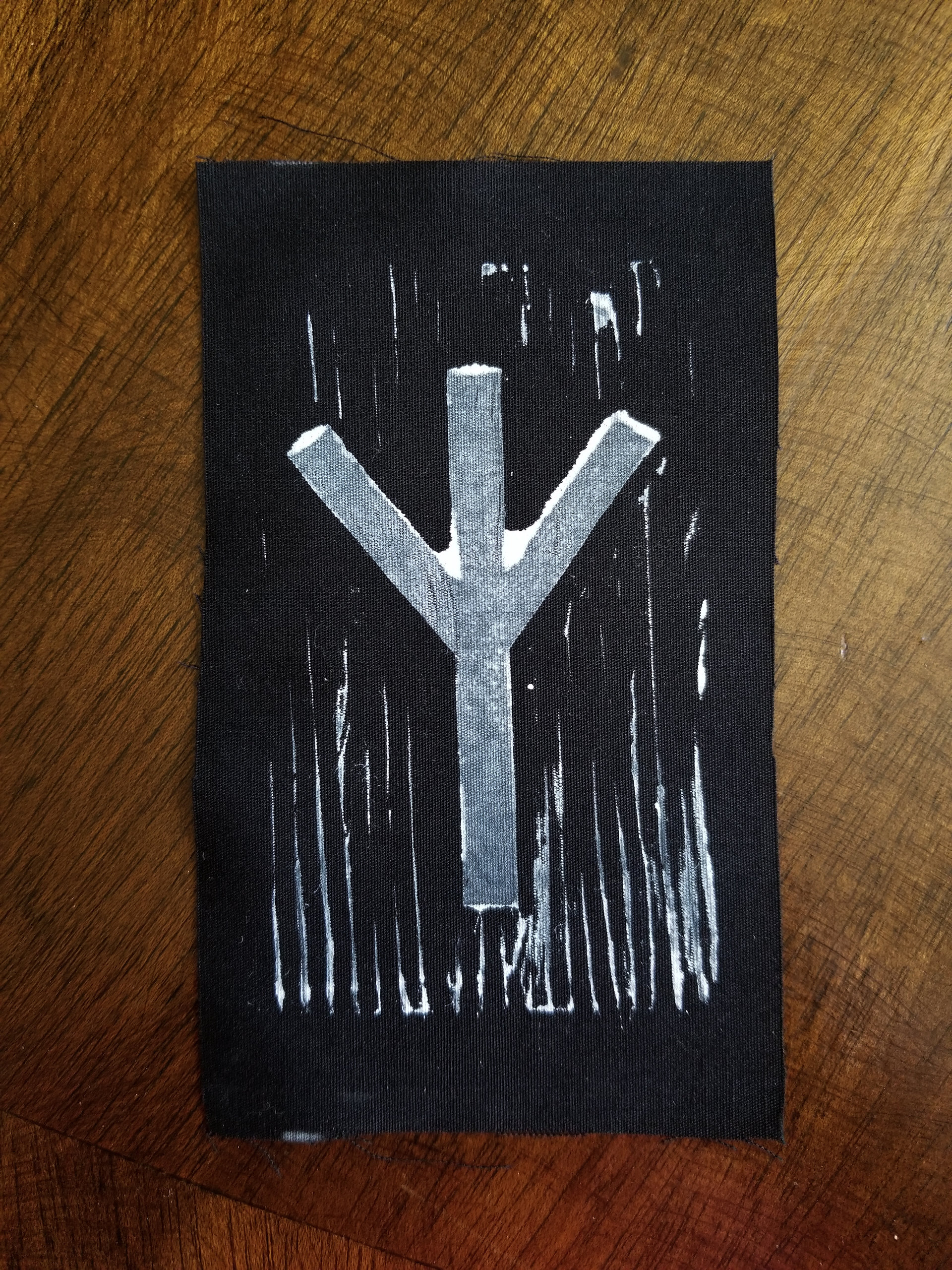 Algiz rune hand stamped patch, Elhaz hand made rune patches, black and white patch with FREE SHIPPING