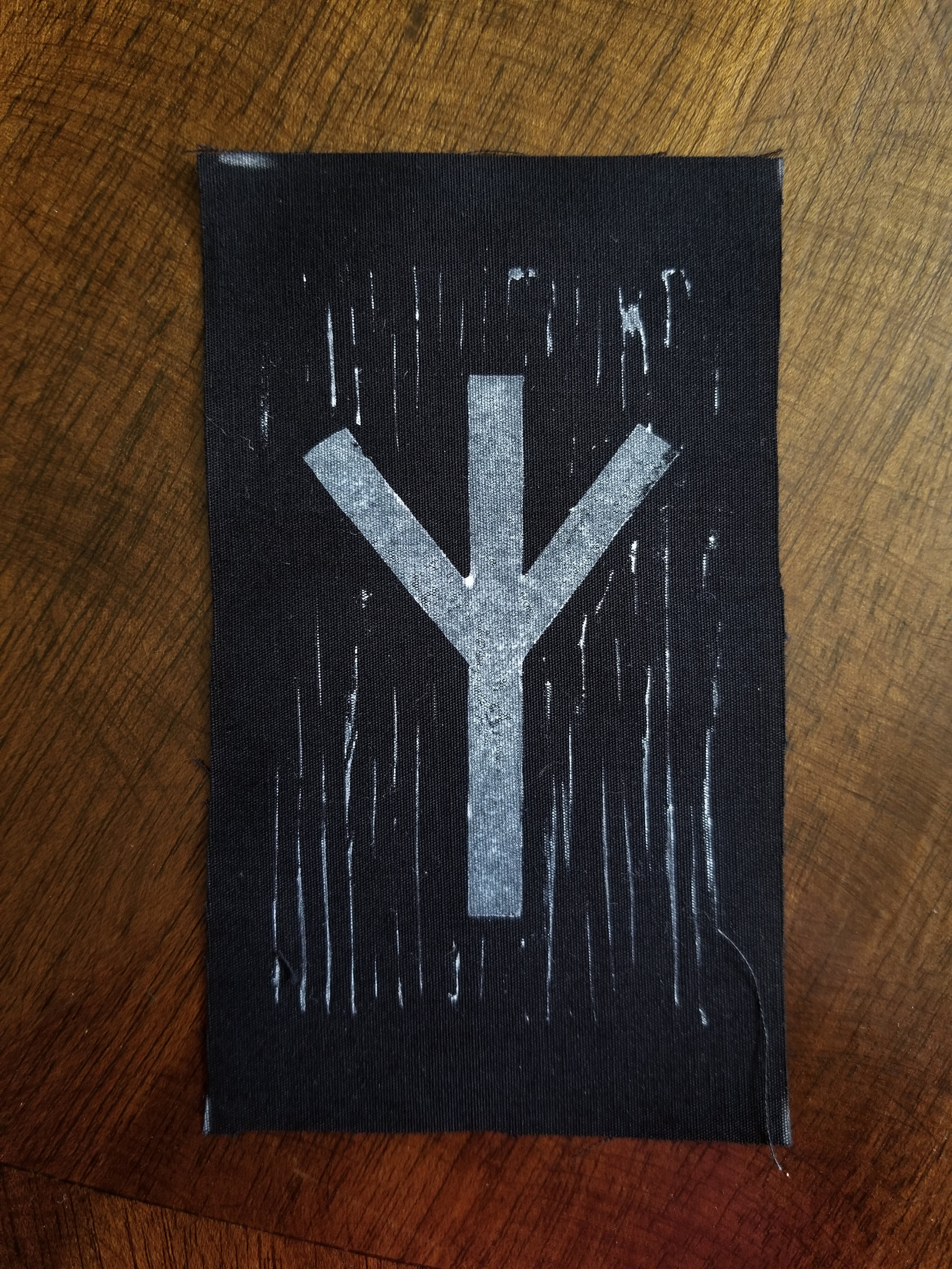 Algiz rune hand stamped patch, Elhaz hand made rune patches, black and white patch with FREE SHIPPING