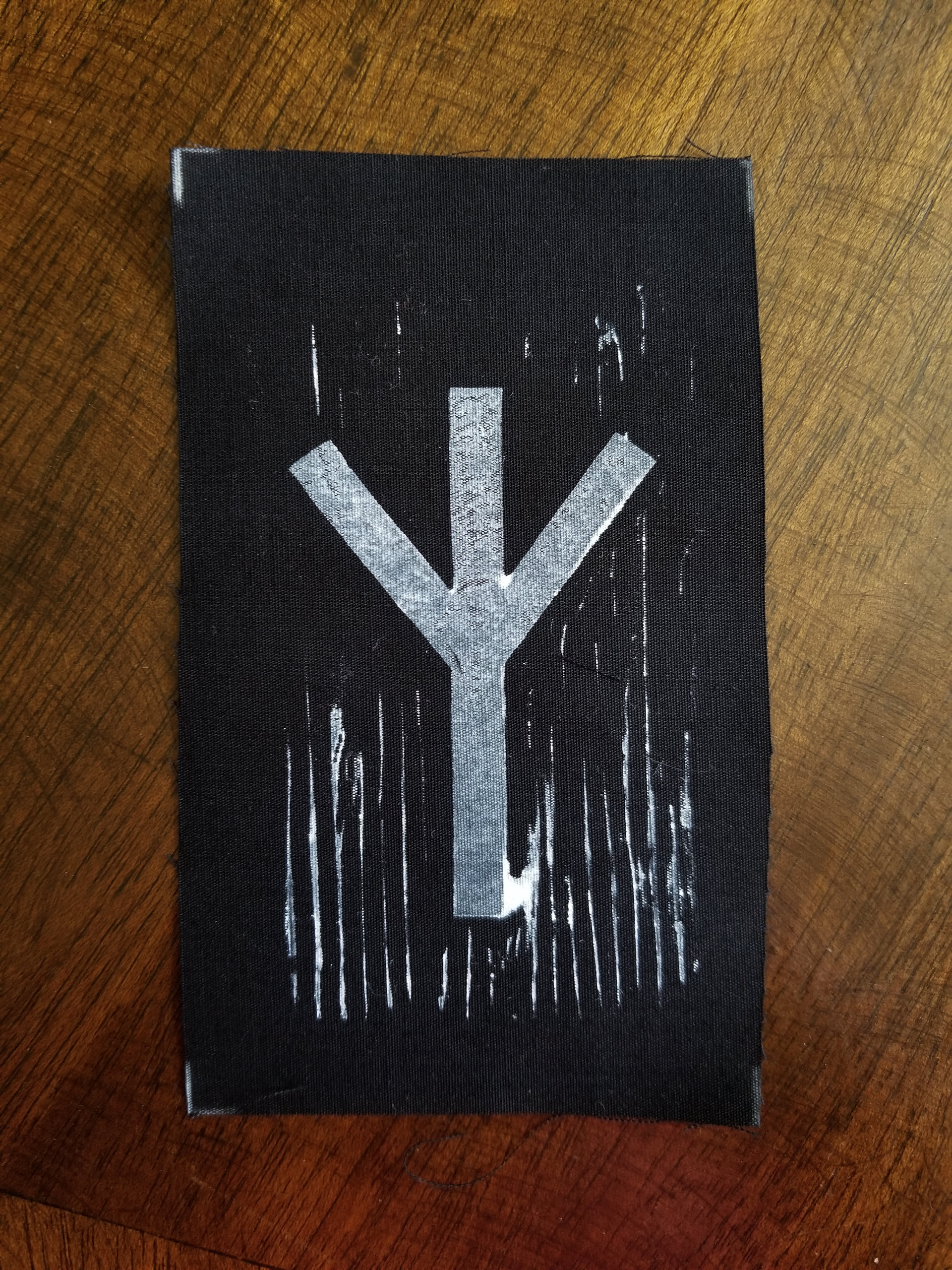 Algiz rune hand stamped patch, Elhaz hand made rune patches, black and white patch with FREE SHIPPING