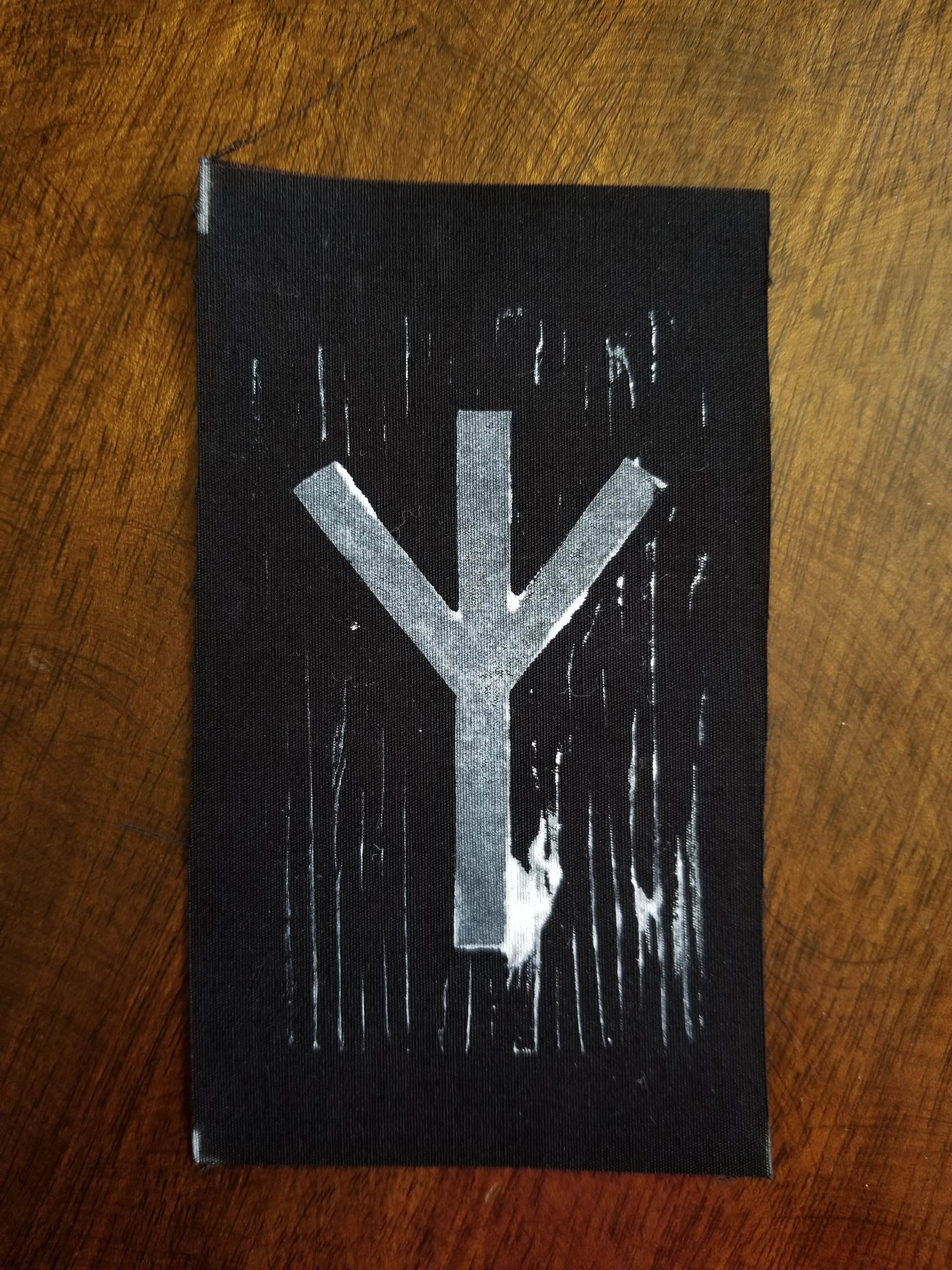 Algiz rune hand stamped patch, Elhaz hand made rune patches, black and white patch with FREE SHIPPING