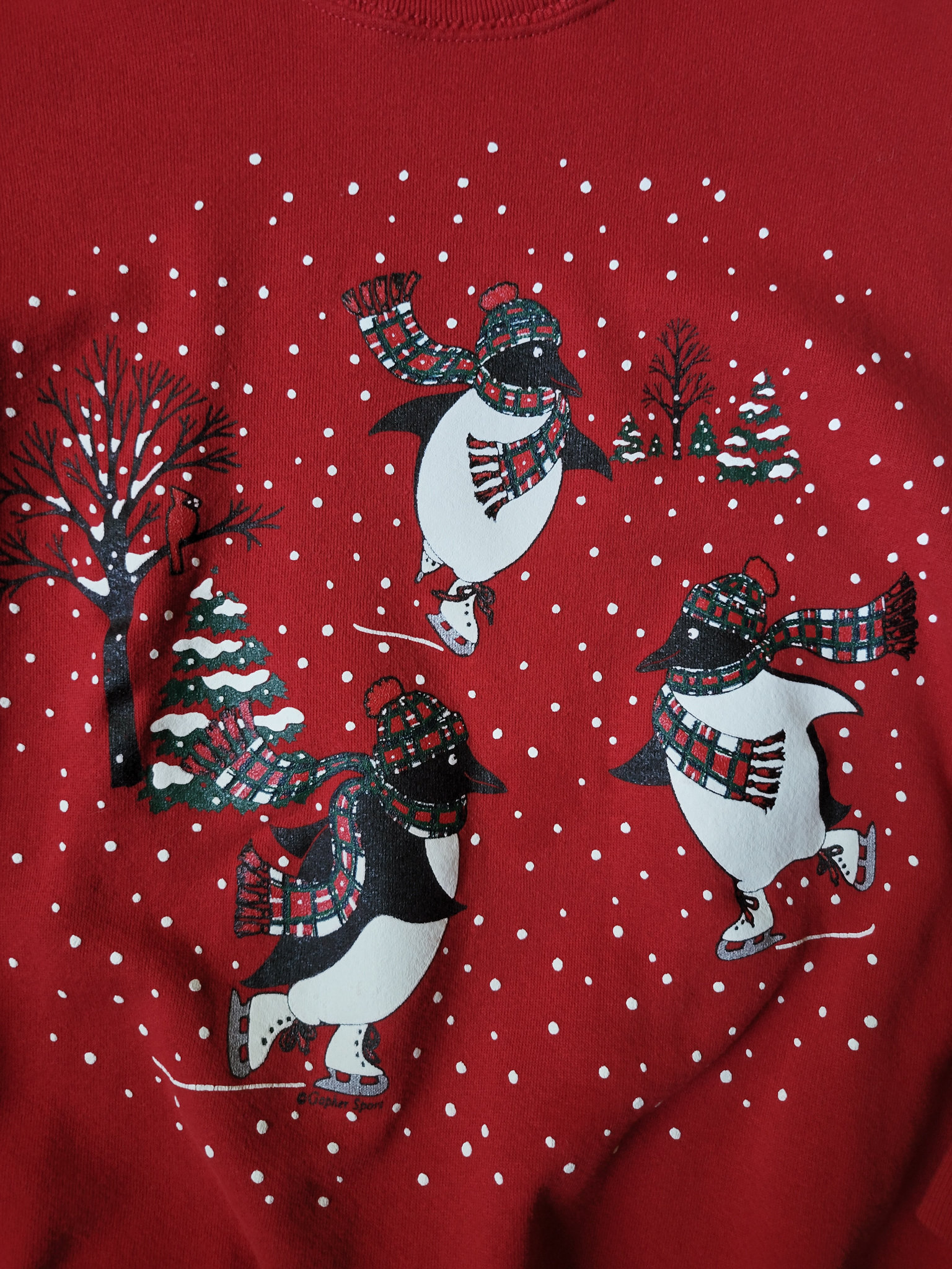80's cute penguin Christmas sweatshirt, women's size large