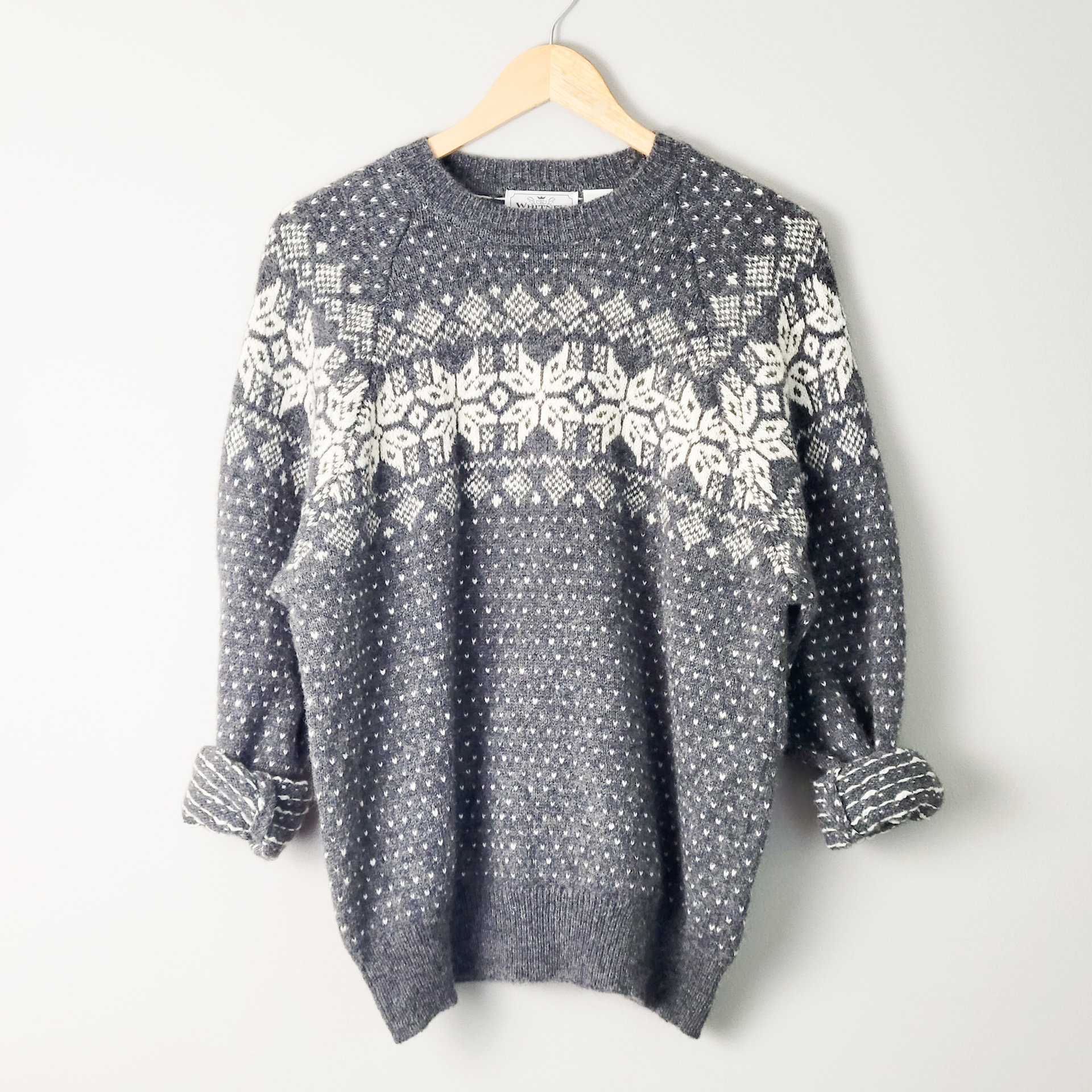 90's grey wool Christmas sweater, women's size XL