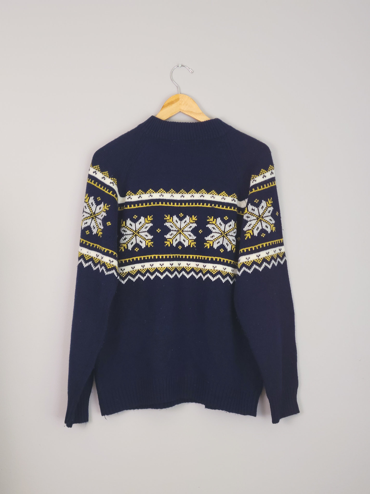 60's navy snowflake Christmas sweater, men's large