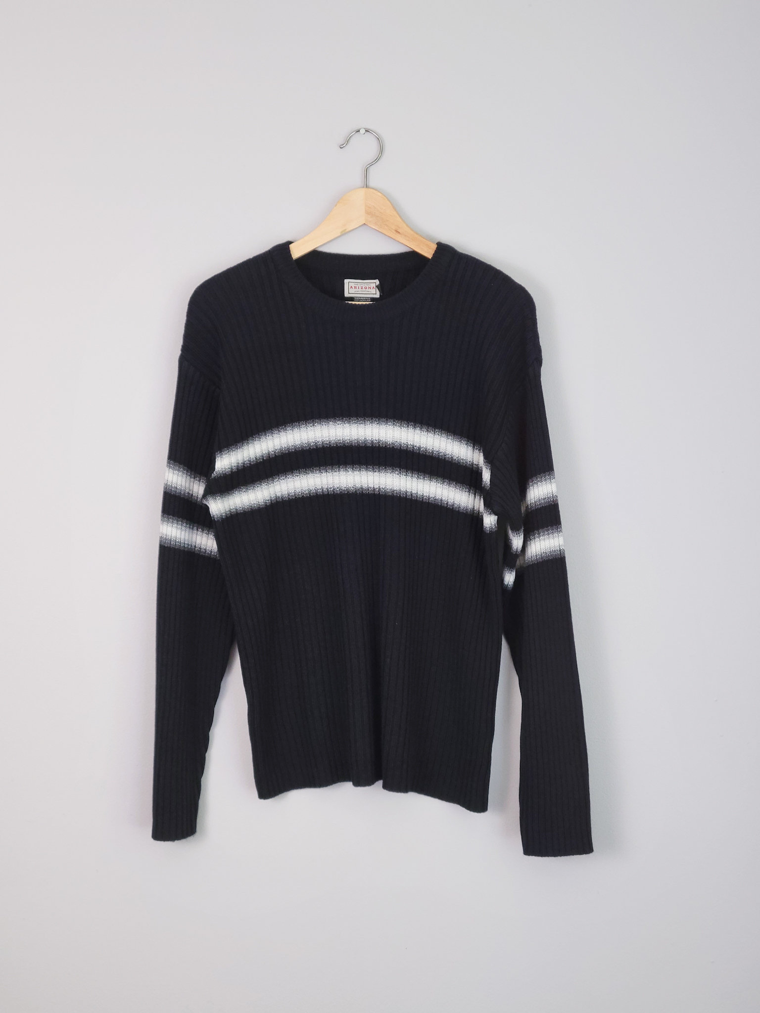 90's black ribbed knit sweater, men's medium