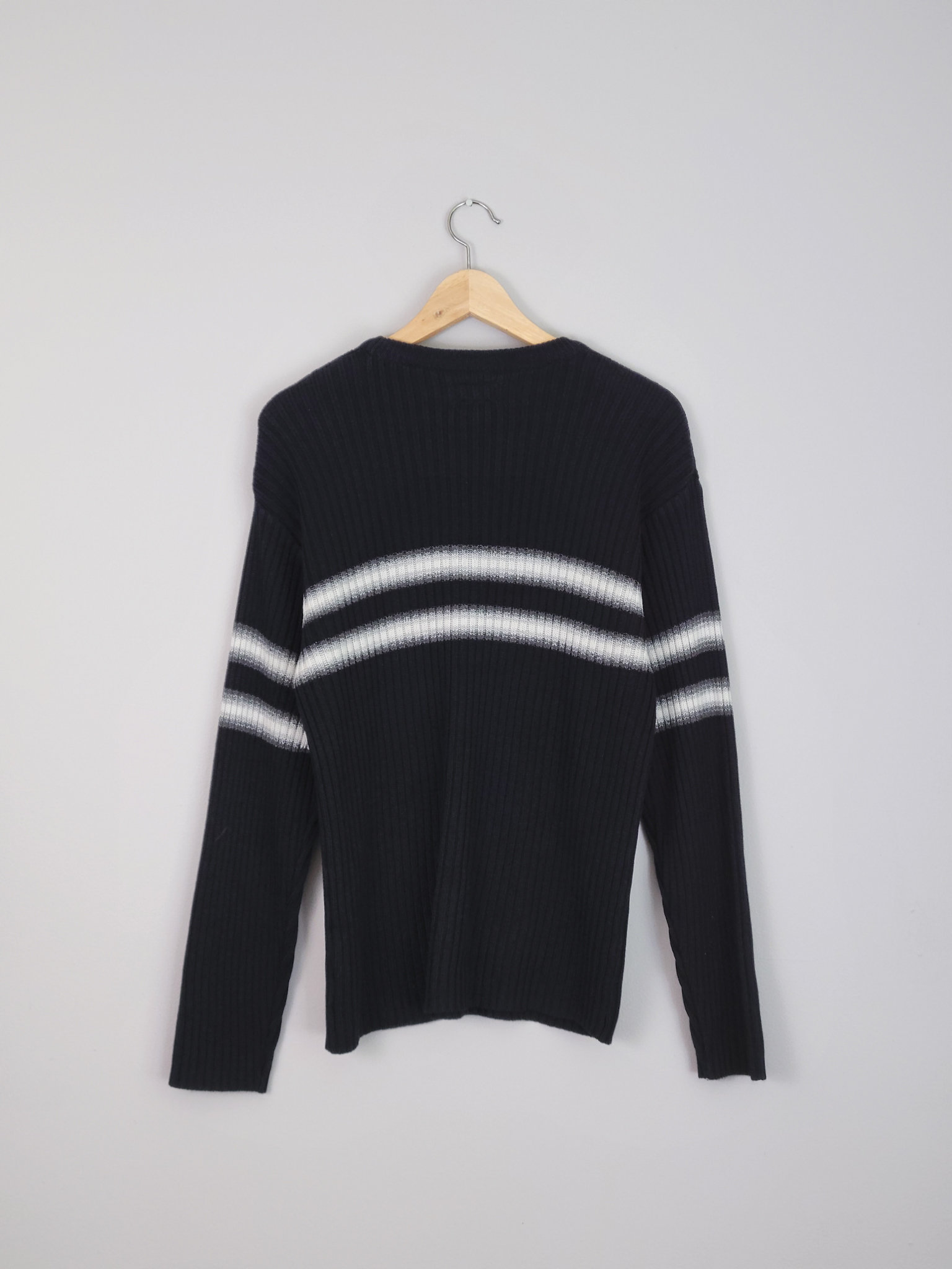 90's black ribbed knit sweater, men's medium
