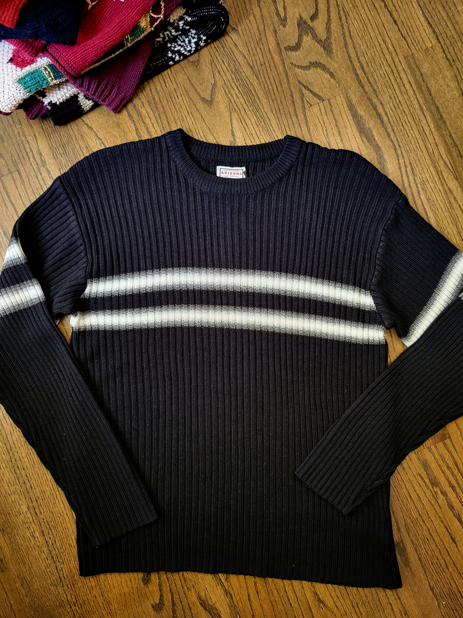 90's black ribbed knit sweater, men's medium